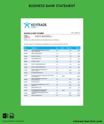 Keytrade İşletme firm Hesap Özeti Word and PDF format