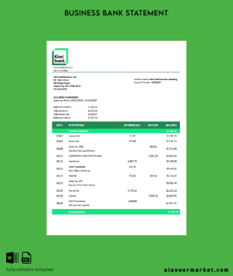 Banka İşletme firm Hesap Özeti Word and PDF format (1)