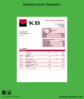 Komercní Banka corporate checking account Hesap Özeti Word and PDF Şablon