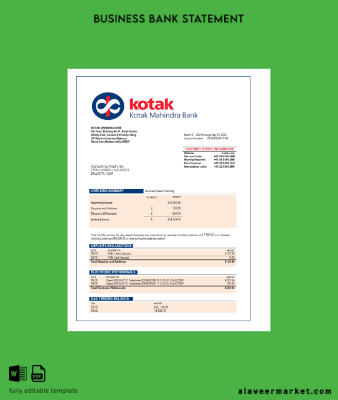Kotak Mahindra Banka enterprise Hesap Özeti Word and PDF Şablon