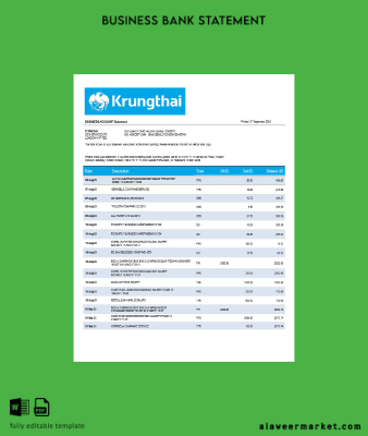 KrungThai Banka organization Hesap Özeti Word and PDF Şablon