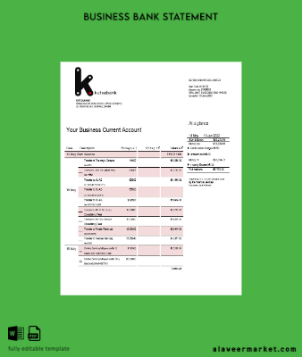 Banka Şirket account Hesap Özeti Word and PDF Şablon