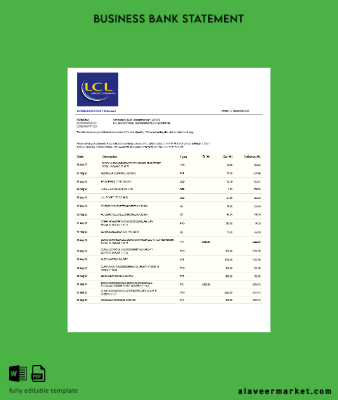 LCL Banka İşletme Hesap Özeti Word and PDF Şablon