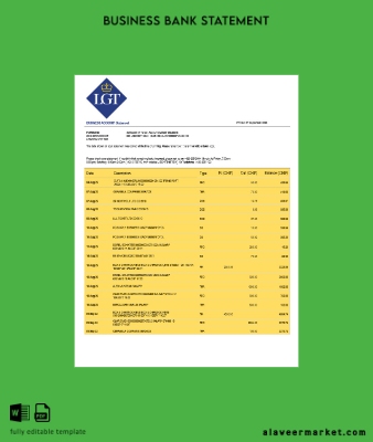 LGT Banka organization checking account Hesap Özeti Word and PDF Şablon