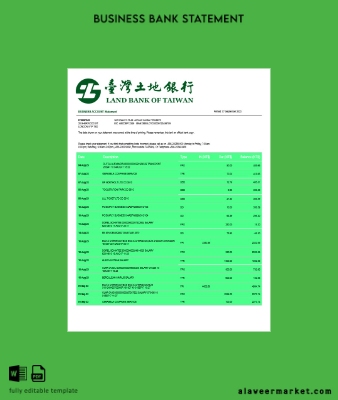 Land Banka of Tayvan firm account Hesap Özeti Word and PDF Şablon