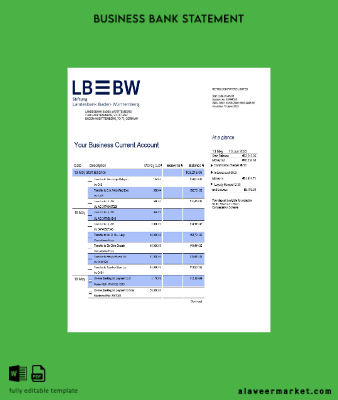 Banka Baden-Württemberg enterprise account Hesap Özeti Word and PDF Şablon