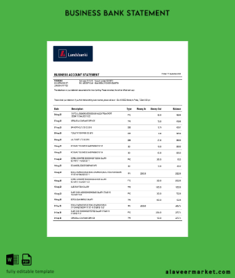 Banka organization checking account Hesap Özeti Word and PDF format