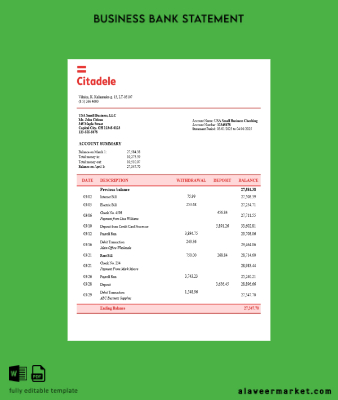 Litvanya Citadele İşletme firm Hesap Özeti Word and PDF format (1)