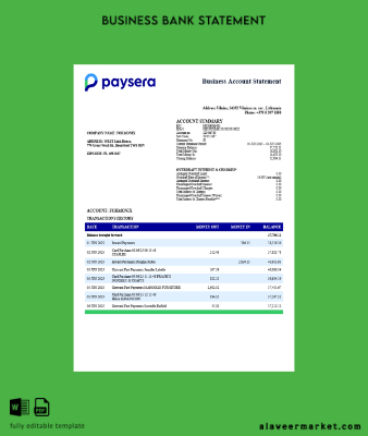 Litvanya Paysera firm account Hesap Özeti Word and PDF Şablon (1)