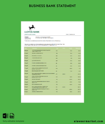 Lloyds Banka İşletme account Hesap Özeti Word and PDF Şablon