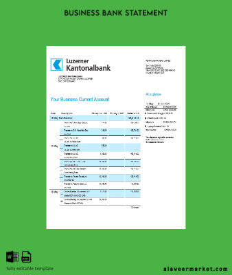 Luzerner Banka Banka organization checking account Hesap Özeti Word and PDF Şablon