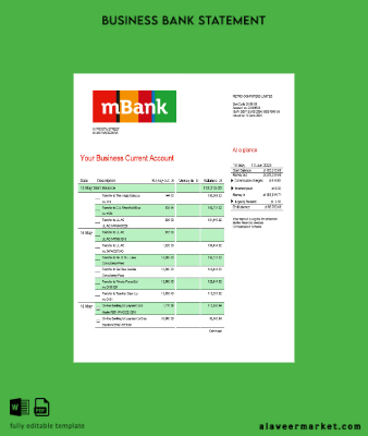 Banka Şirket Hesap Özeti Word and PDF Şablon