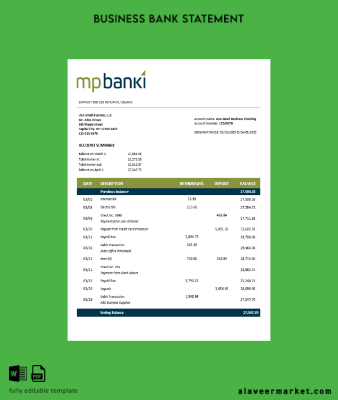 MP firm account Hesap Özeti Word and PDF Şablon