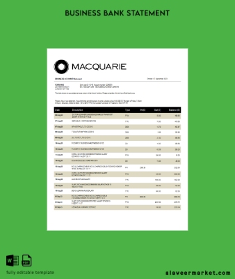 Macquarie Banka enterprise Hesap Özeti Word and PDF Şablon