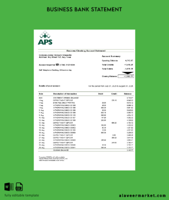 Maltese APS İşletme account Hesap Özeti Word and PDF Şablon (1)