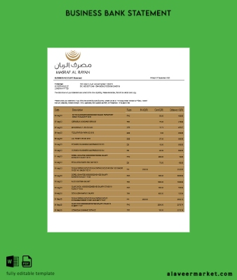 Masraf Al Rayan Banka Şirket checking account Hesap Özeti Word and PDF Şablon