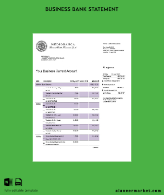 Mediobanca İşletme Hesap Özeti Word and PDF Şablon