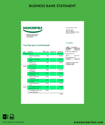Mercantile Discount Banka İşletme Hesap Özeti Word and PDF Şablon