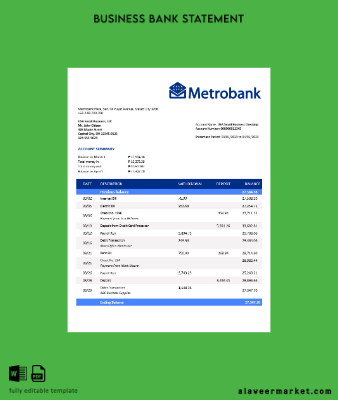 Banka enterprise Hesap Özeti Word and PDF Şablon