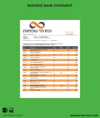 Mizrahi-Tefahot Banka organization Hesap Özeti Word and PDF Şablon