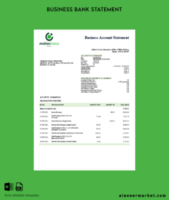 MobiasBanca organization checking account Hesap Özeti Word and PDF Şablon (1)