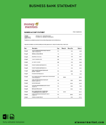 Money Mentors Şirket checking account Hesap Özeti Word and PDF Şablon (1)