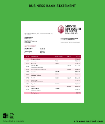 Monte dei Paschi di Siena firm account Hesap Özeti Word and PDF Şablon
