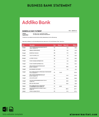 Montenegro Addiko enterprise account Hesap Özeti Word and PDF Şablon (1)