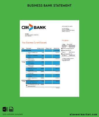 Fas CIH Banka Hesap Özeti Word and PDF Şablon