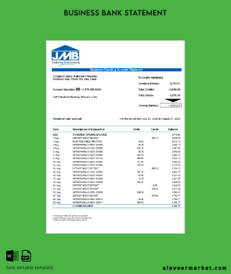 Mortgage Banka organization checking account Hesap Özeti Word and PDF format
