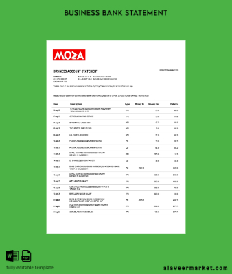 Moza Banco firm account Hesap Özeti Word and PDF Şablon (1)