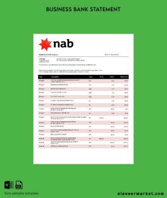 NAB Banka Şirket account Hesap Özeti Word and PDF Şablon
