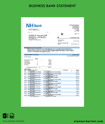 NH Banka firm account Hesap Özeti Word and PDF Şablon