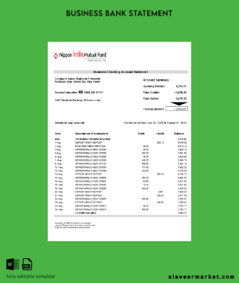NIPPON organization checking account Hesap Özeti Word and PDF format