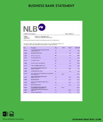 NLB Banka firm account Hesap Özeti Word and PDF Şablon
