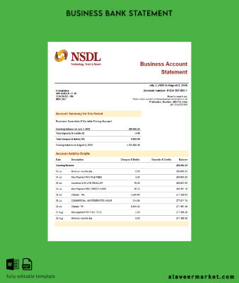 NSDL firm account Hesap Özeti Word and PDF format