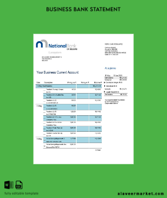 National Banka of Belçika enterprise Hesap Özeti Word and PDF Şablon