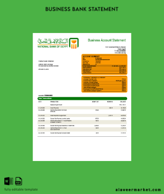 National Banka of Mısır Şirket account Hesap Özeti Word and PDF Şablon