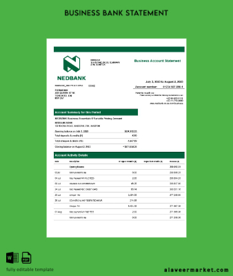 Banka firm Hesap Özeti Word and PDF Şablon