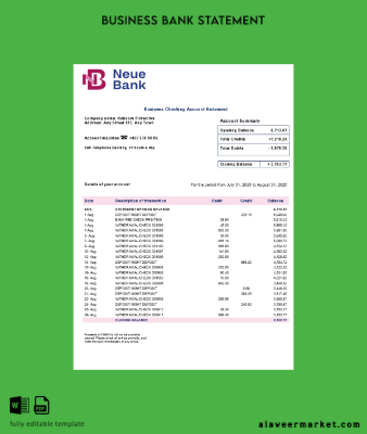 Neue Banka AG firm account Hesap Özeti Word and PDF Şablon (1)