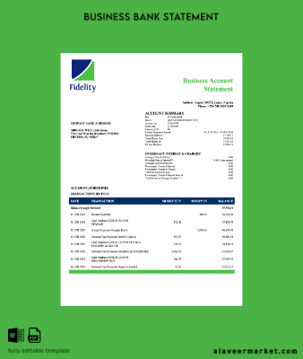 Nijerya Kimlik Kartı Banka enterprise account Hesap Özeti Word and PDF Şablon
