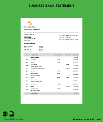 North Macedonia Stater Banka firm account Hesap Özeti Word and PDF Şablon
