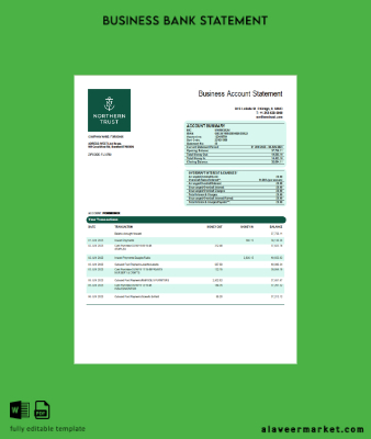 Northern Trust Banka firm Hesap Özeti Word and PDF Şablon