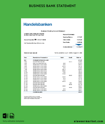 Norwegian Banka enterprise Hesap Özeti Word and PDF Şablon