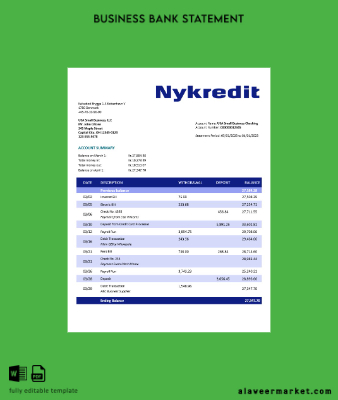 Nykredit Banka organization Hesap Özeti Word and PDF Şablon