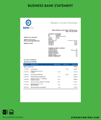 OJSC Bakai organization checking account Hesap Özeti Word and PDF Şablon (1)