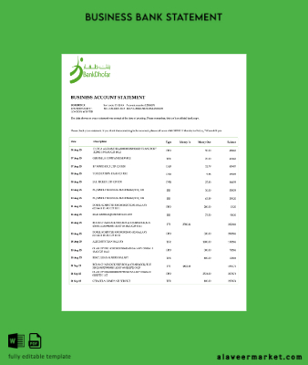 Umman Banka Dhofar firm account Hesap Özeti Word and PDF Şablon