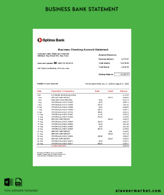 Optima İşletme account Hesap Özeti Word and PDF Şablon (1)