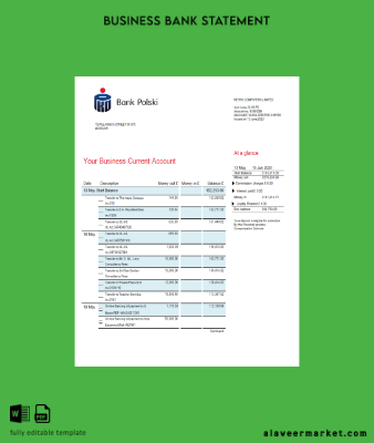 PKO Banka Polski corporate Hesap Özeti Word and PDF Şablon