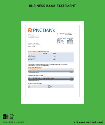 PNC Banka firm checking account Hesap Özeti Word and PDF Şablon